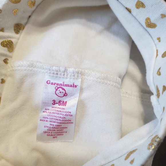 Leggings Attached Skirt White Gold Hearts Garanimals 3-6 Month Size - Picture 3 of 3